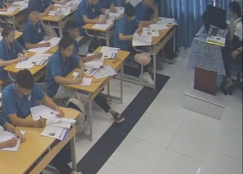 The tall teacher in flat shoes great shoeplay in class 2