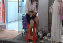 The shoeshop hostess remove heels relax her tired feet