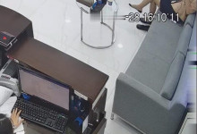 The jewerlry store hostess relax her tired feet