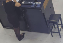 The jewelry store hostess in black nylon show us her cute feet! 32