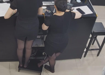 The jewelry store hostess in black nylon show us her cute feet! 291