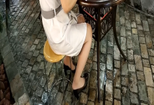Restaurant girl dipping shoeplay when watching the menu