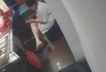 The jewelry store hostess in white dress dipping shoeplay 8