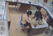 The jewelry store hostess sit down and dipping dangling shoeplay 3