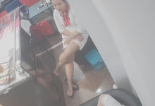 The jewelry store hostess in white dress great dipping shoeplay 14