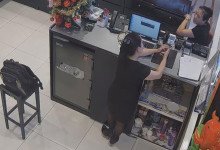 The jewelry store hostess in black nylon show us her cute feet! 135