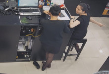 The jewelry store hostess in black nylon show us her cute feet! 146