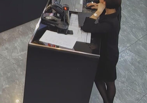 The jewelry store hostess in black nylon show us her cute feet! 297