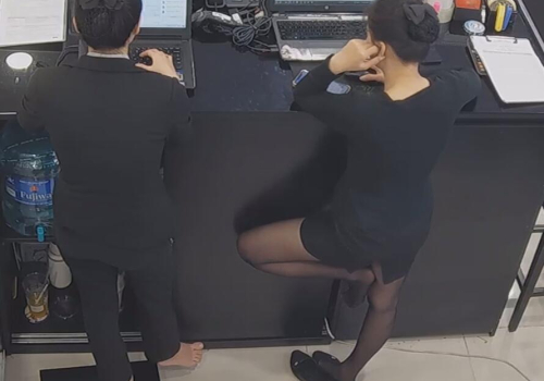 The jewelry store hostess in black nylon show us her cute feet! 300